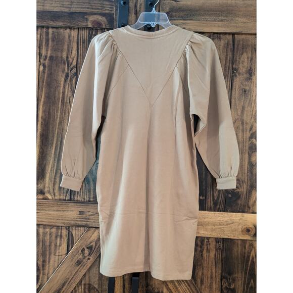 NWT Aware by Vero Moda beige sweatshirt dress with pockets sz Medium - Picture 2 of 6